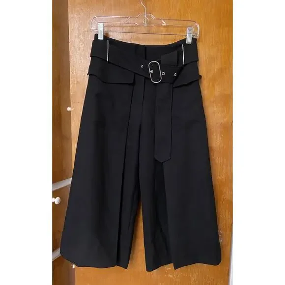 Acne Studios INEZ Wool Pleated Wide Leg Cropped Culotte Pant PSS17 Black Sz 36 - Picture 3 of 14